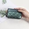 Women's leather wallet, summer laser card bag, card cover, organ zipper, diamond grid mini cowhide small bag 