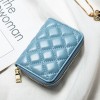 Genuine leather accordion card bag for women, summer multi slot diamond grid zero wallet for girls, retro fashion zipper wallet small bag 