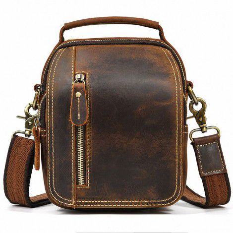 Crazy Horse Skin Retro Waist Bag Large Capacity Genuine Leather Small Body Bag Multi functional Crossbody Bag Casual Shoulder Bag 