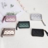 Women's leather wallet, summer laser card bag, card cover, organ zipper, diamond grid mini cowhide small bag 