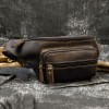 Retro genuine leather waist bag for men, crazy horseskin chest bag with headphone holes for going out crossbody bag, multifunctional men's bag 