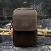 Men's Retro Leather Waist Bag crazy horse skin double-layer wearing belt hanging bag head leather mobile phone bag 