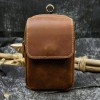 Men's Retro Leather Waist Bag crazy horse skin double-layer wearing belt hanging bag head leather mobile phone bag 