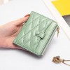 Small Wallet Women's Genuine Leather Lingge Short Card Bag Cute Zero Wallet Wallet Leather Wallet 