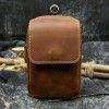 Men's Retro Leather Waist Bag crazy horse skin double-layer wearing belt hanging bag head leather mobile phone bag 