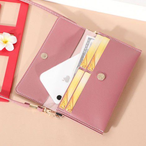 Multi functional solid color fashionable and minimalist touch screen single shoulder small bag, crossbody mobile phone bag for women 