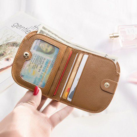 Women's fashionable genuine leather wallet, women's short buckle, ultra-thin top layer, cowhide small change wallet wallet wallet clip 
