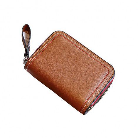 Women's genuine leather wallet, organ card bag, small change wallet, short cowhide small card bag, zipper, large capacity 