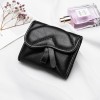 Minimalist women's wallet genuine leather short sheepskin small change wallet mini wallet three fold card clip small bag leather clip 