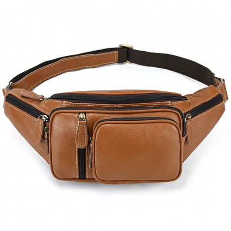 Vintage Leather Waist Bag men's oil wax leather chest bag leisure out messenger bag head leather multifunctional men's bag 