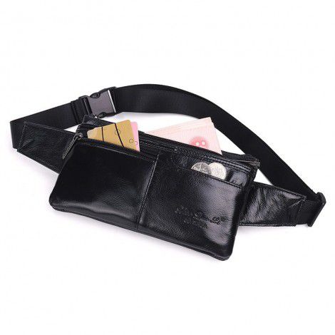 Leather waist bag multifunctional mini messenger bag chest bag multi compartment mobile phone waist bag trendy men's mobile phone bag cowhide waist bag 