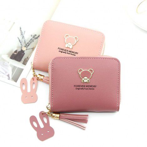 Women's Wallet Short Cartoon Cute Little Bear Large Capacity Little Girl Zero Wallet Zipper Bag 