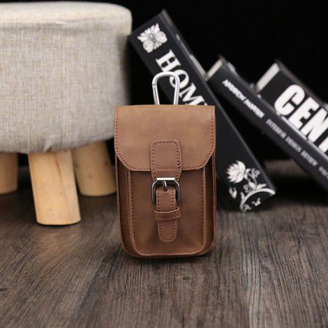 Mobile phone bag three-dimensional bag retro PU crazy horse leather waist bag vertical square small hanging bag 