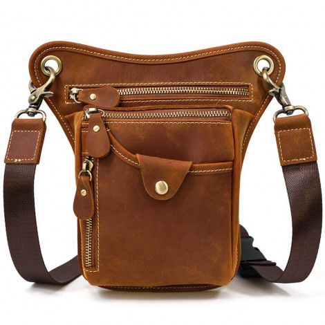 Men's retro genuine leather waist bag, crazy horse skin leg bag, casual mobile phone bag, cowhide small hanging bag 