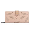 Women's wallet, hollowed out leaf wallet, leather clip, two fold zipper, long card bag, handbag 