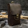 Genuine leather men's waist bag, crazy horse leather double-layer belt hanging bag, cowhide sports phone bag 