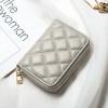 Genuine leather accordion card bag for women, summer multi slot diamond grid zero wallet for girls, retro fashion zipper wallet small bag 