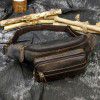 Retro genuine leather waist bag for men, crazy horseskin chest bag with headphone holes for going out crossbody bag, multifunctional men's bag 