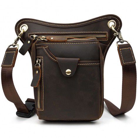 Vintage leather waist bag, crazy horse skin leg bag, casual outdoor mobile phone bag 