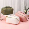 Large capacity makeup bag, light luxury PU leather plaid cosmetic storage bag 