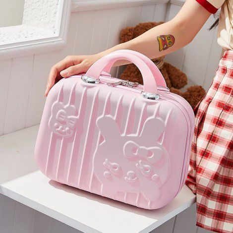 Cute cartoon cat makeup box, 14 inch cartoon carry on box, small luggage box, travel carry on suitcase 