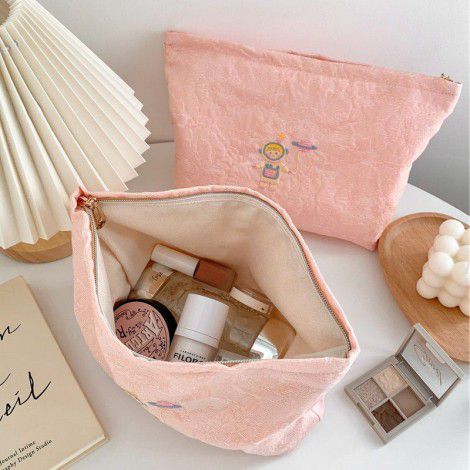 Makeup bag for women, portable, large capacity cosmetic storage bag, cute inner liner, organizing and grooming bag 