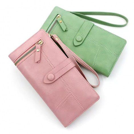 Women's Long Wallet PU Leather Wallet Clip Zipper Zero Wallet 