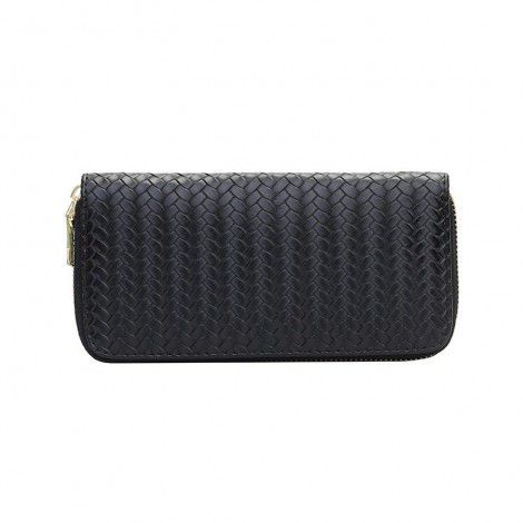 Leather woven wallet, women's wallet, medium length zippered handbag 