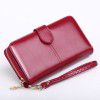 Oil Skin Zero Wallet Long Zipper Phone Bag Women's Multi Card Position Handheld Bag Card Bag Three Fold Coin Bag 