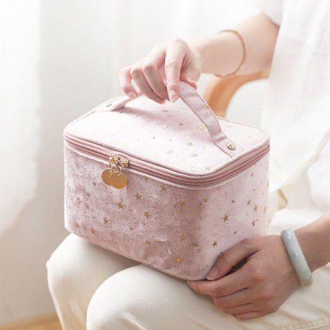 Women's Velvet Makeup Bag Travel Hand Wash Bag Velvet Cosmetic Storage Bag 