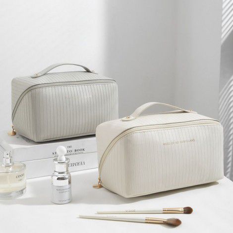 Vertical Pattern Pillow Makeup Bag Women's Large Capacity Portable Travel Cosmetics Storage Bag Washing Bag 