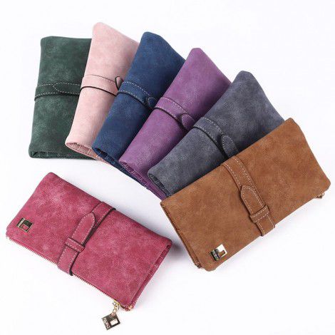 Retro frosted women's medium length multi card wallet buckle with two fold hand grip wallet 